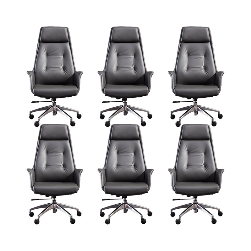 Padded Arms Contemporary Managers Chair Gray Leather Swivel Chair