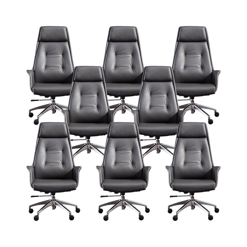 Padded Arms Contemporary Managers Chair Gray Leather Swivel Chair