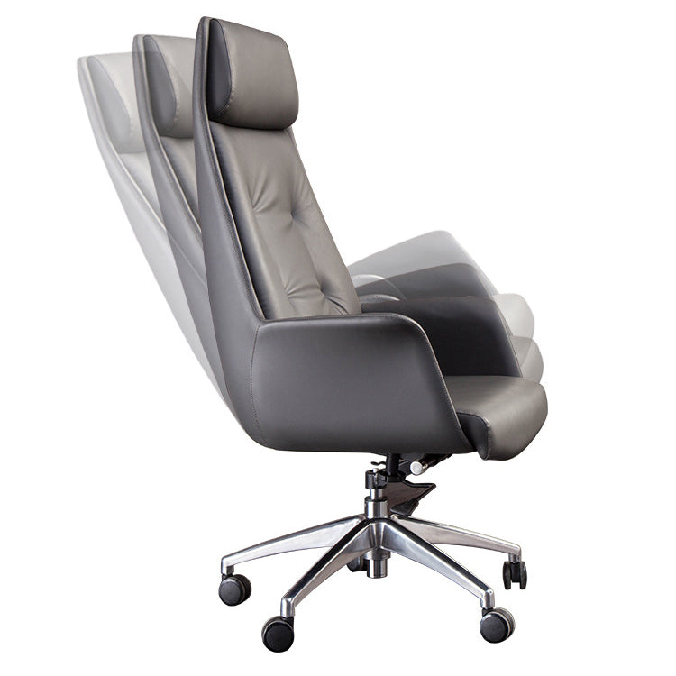 Padded Arms Contemporary Managers Chair Gray Leather Swivel Chair