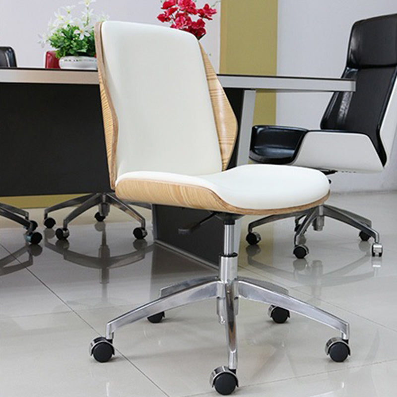 Modern Desk Chair Wood Conference Chair Mid-Back Chair with Wheels