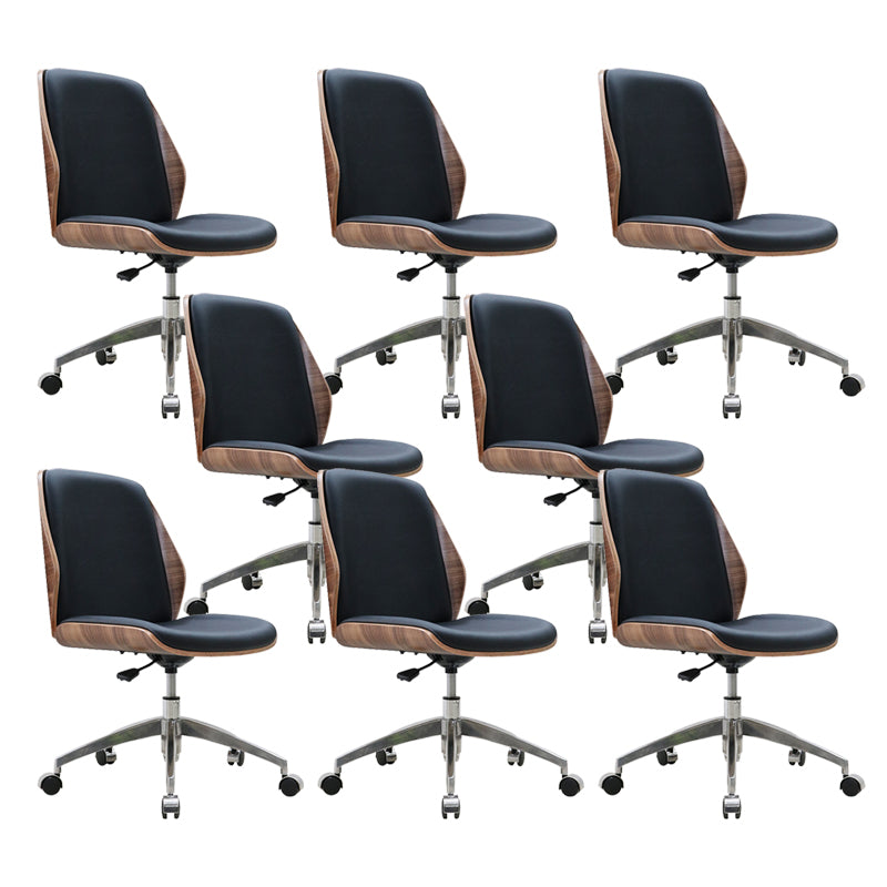 Modern Desk Chair Wood Conference Chair Mid-Back Chair with Wheels