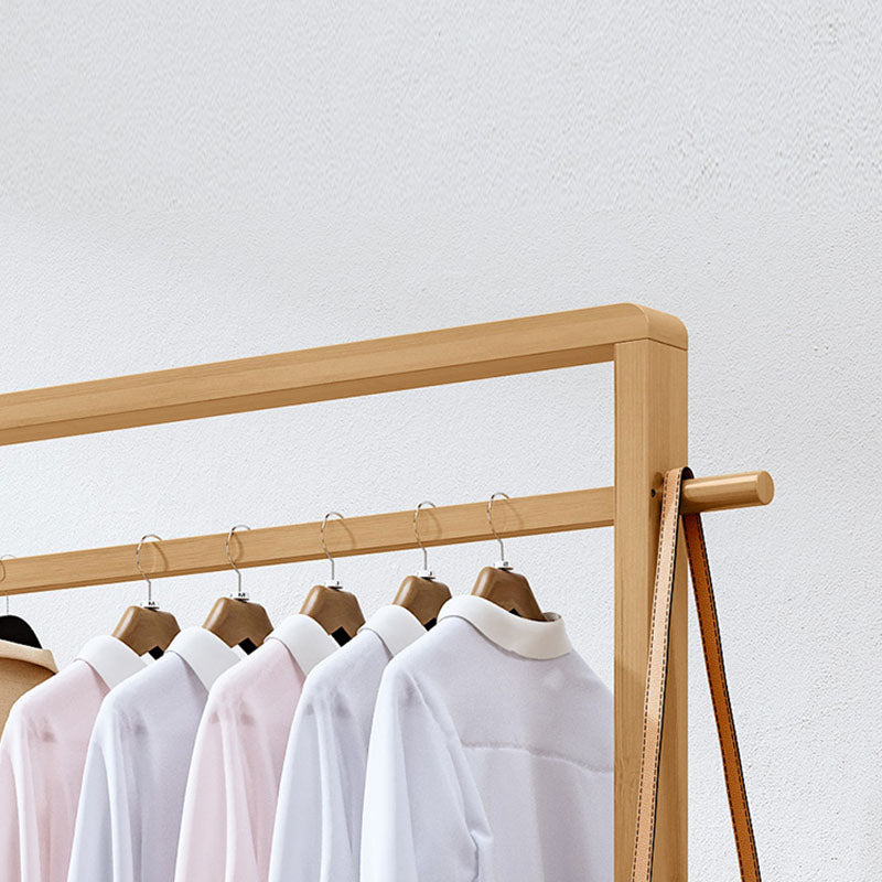 Modern Style Coat Rack Solid Bamboo Free Standing Double Layer Shelves Coat Rack