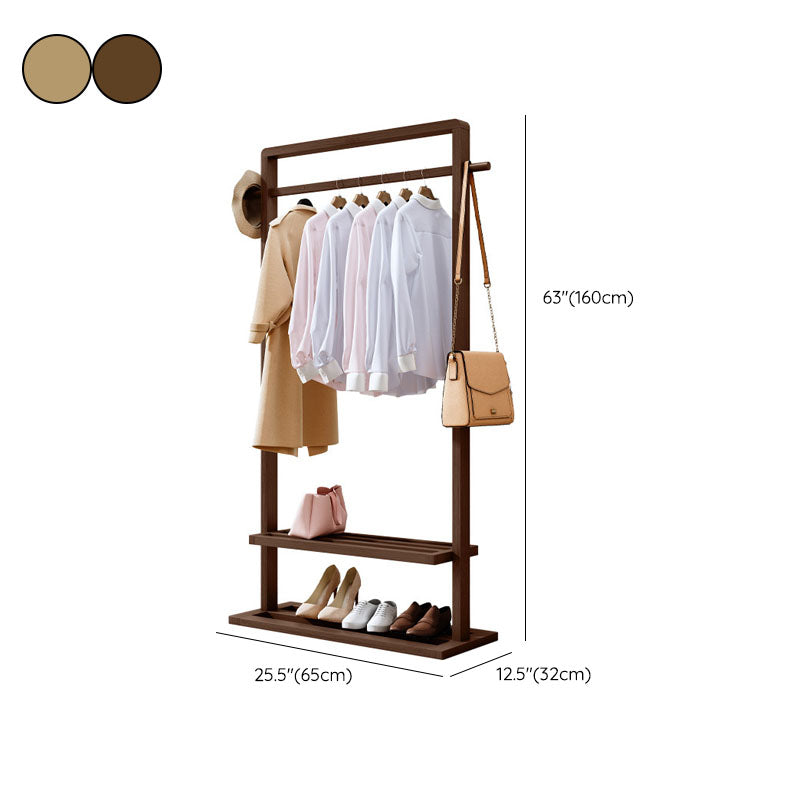 Modern Style Coat Rack Solid Bamboo Free Standing Double Layer Shelves Coat Rack