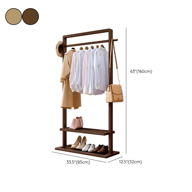 Modern Style Coat Rack Solid Bamboo Free Standing Double Layer Shelves Coat Rack