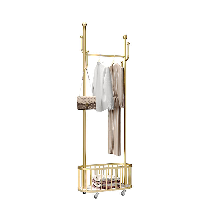 Gorgeous Metal Coat Rack Basket Storage Clothes Hanger with Coat Hooks