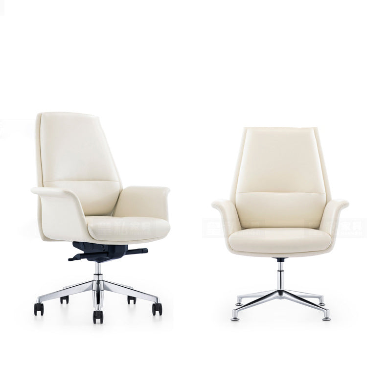 Contemporary White Leather Managers Chair Armless Upholstered Office Chair