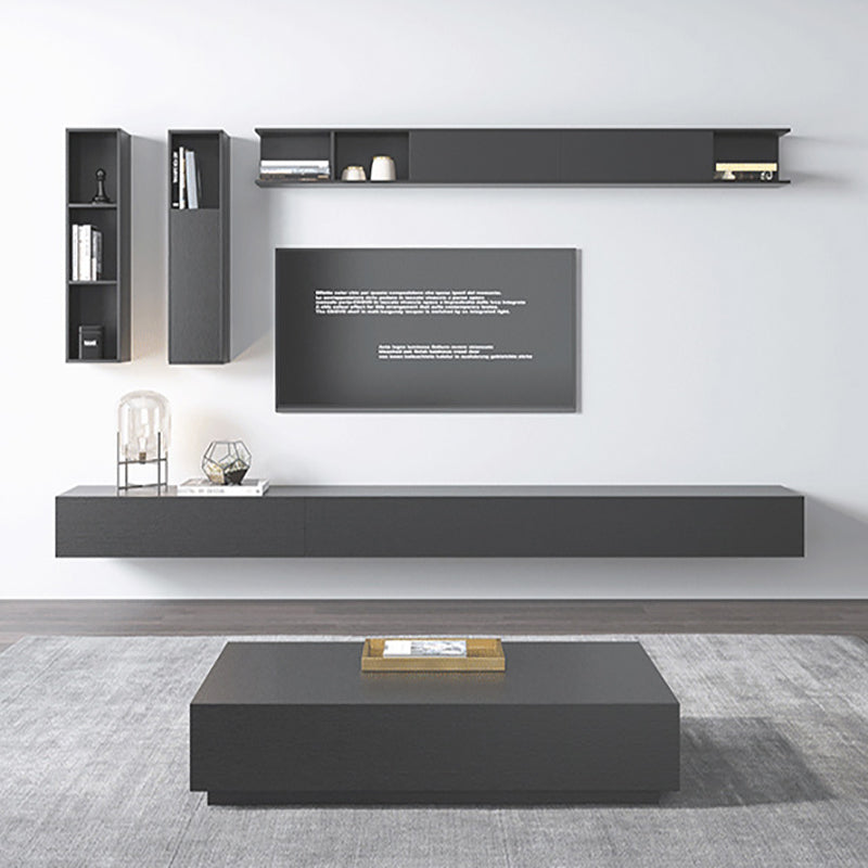 Modern Wood TV Stand Console Floating Black TV Media Stand for Living Room