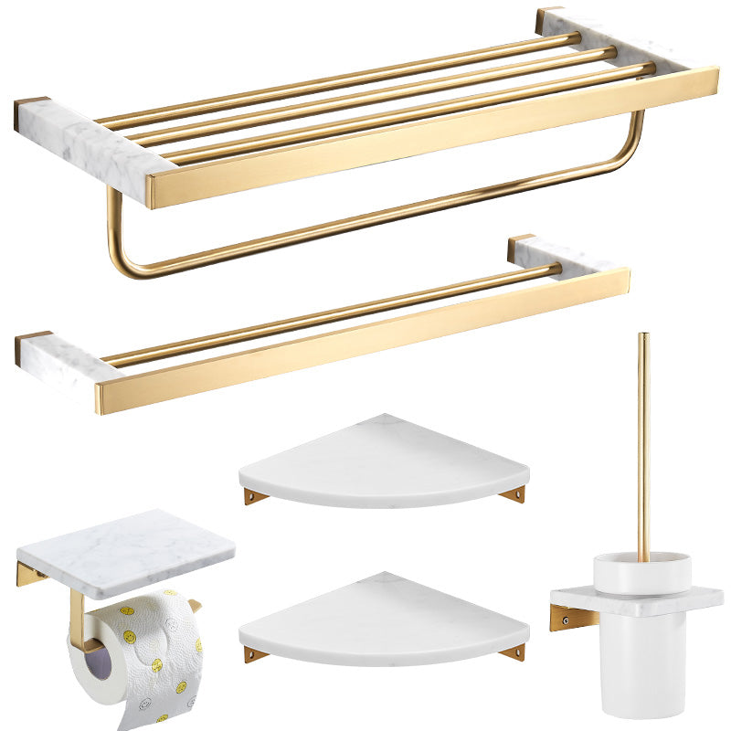 Metal and Marble Bathroom Accessory as Individual or as a Set in Gold