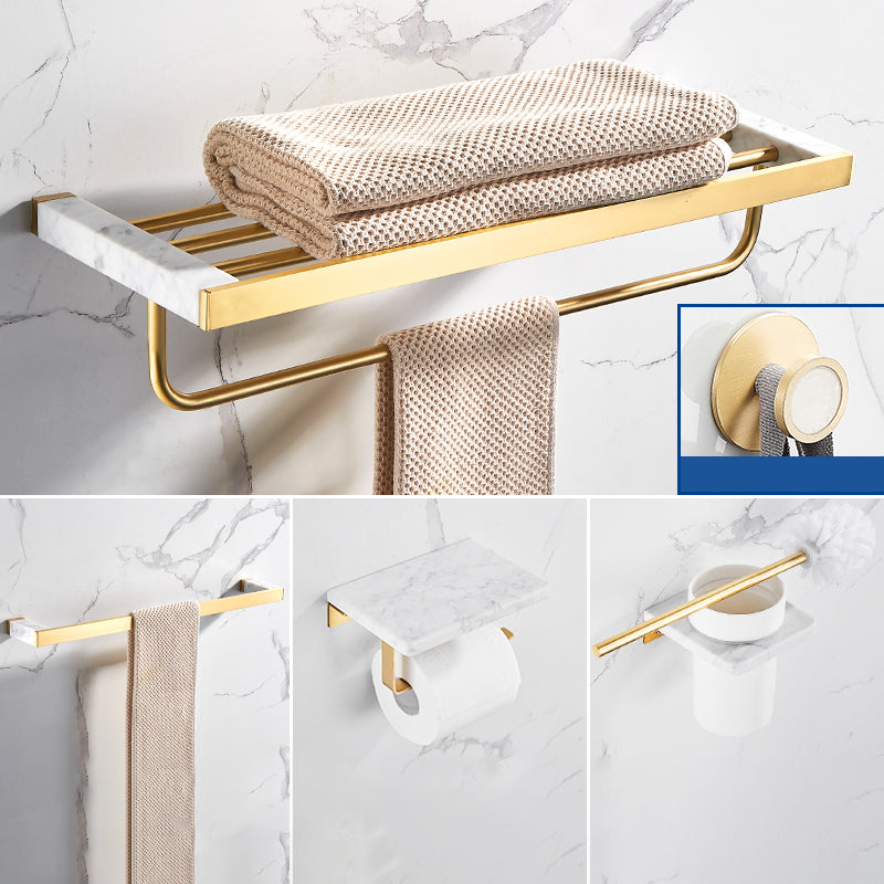 Metal and Marble Bathroom Accessory as Individual or as a Set in Gold