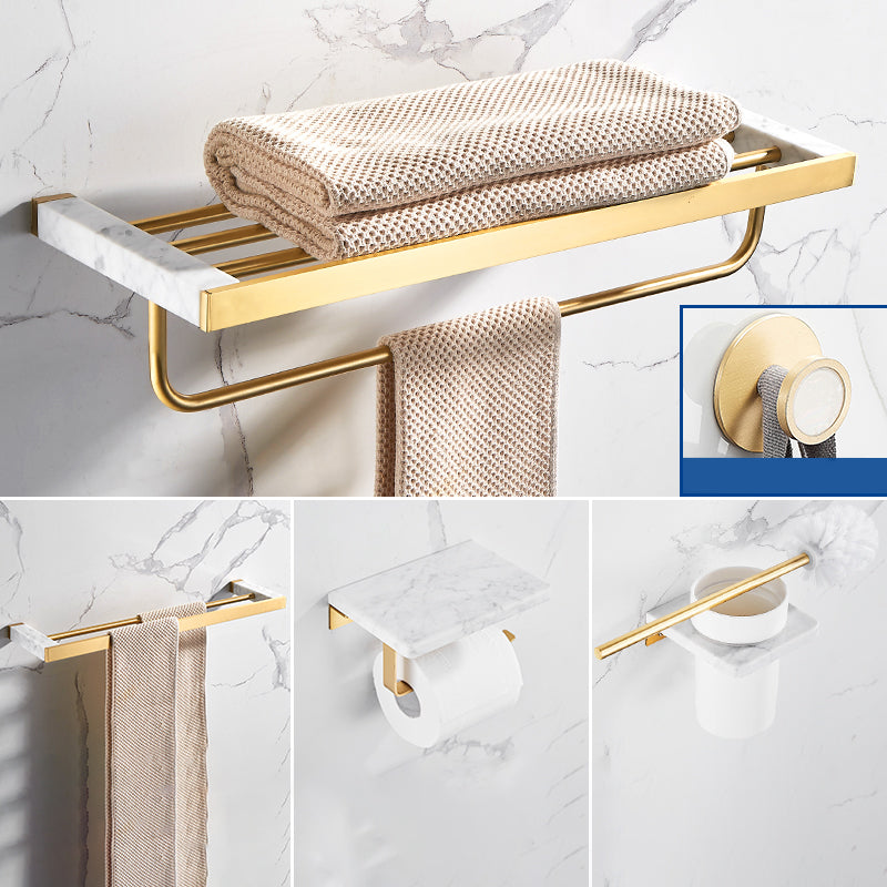 Metal and Marble Bathroom Accessory as Individual or as a Set in Gold