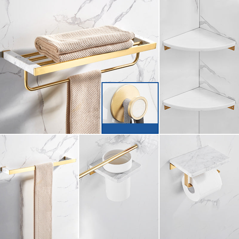 Metal and Marble Bathroom Accessory as Individual or as a Set in Gold