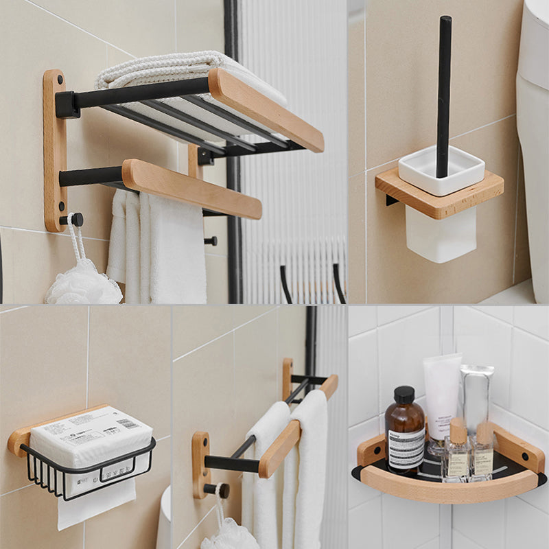 Metal and Wood Bathroom Accessory as Individual or as a Set in Black