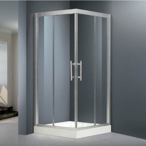 Corner Tempered Glass Shower Kit Silver Semi-Frameless Shower Kit