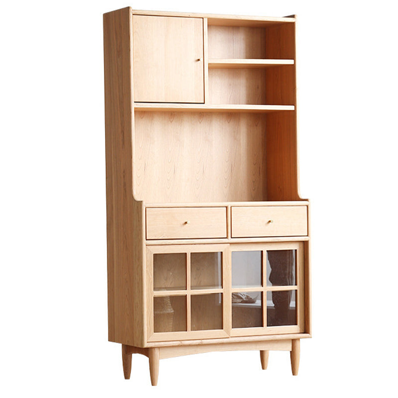 Contemporary Sideboard Solid Wood Buffet Stand with Cabinets and Drawers