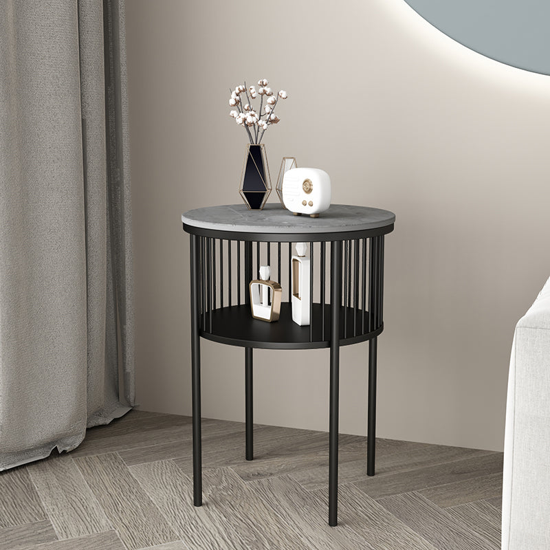 Industrial Accent Table Nightstand Stone Bedside Cabinet for Bedroom