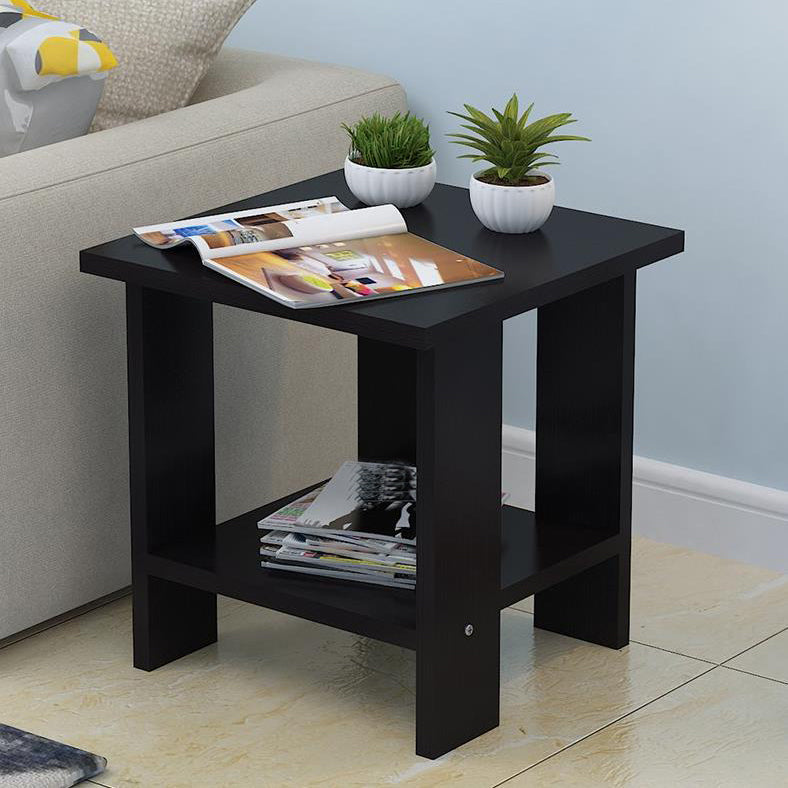 Wood Accent Table Nightstand Open Storage Night Table with 2 Shelves