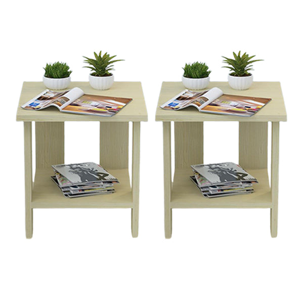 Wood Accent Table Nightstand Open Storage Night Table with 2 Shelves