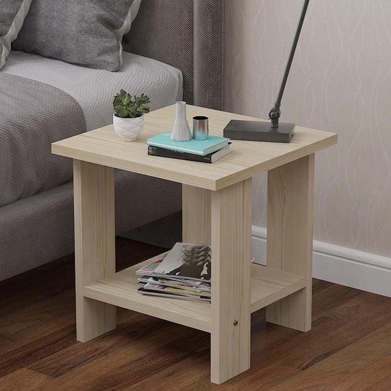 Wood Accent Table Nightstand Open Storage Night Table with 2 Shelves