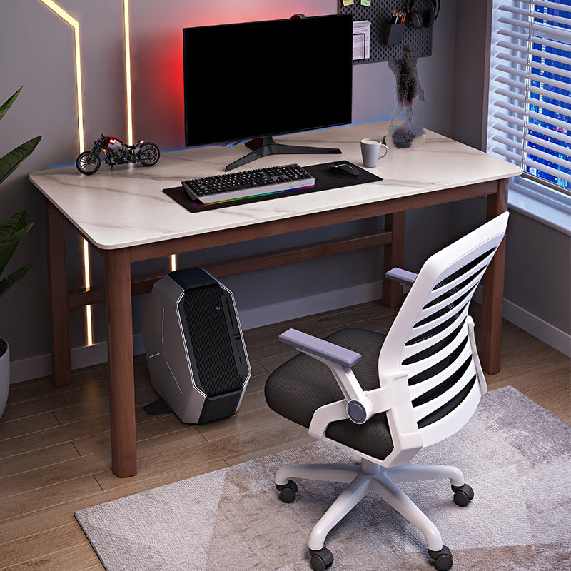 Modern Stone Computer Desk 29.53" Tall Curved Gaming Desk with Wooden Legs