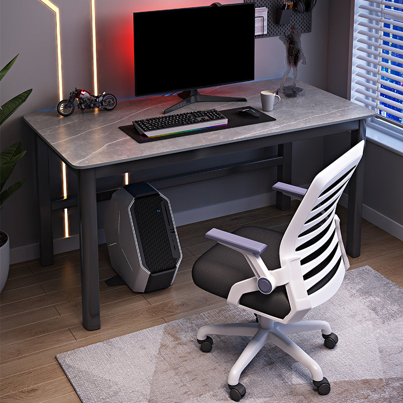 Modern Stone Computer Desk 29.53" Tall Curved Gaming Desk with Wooden Legs