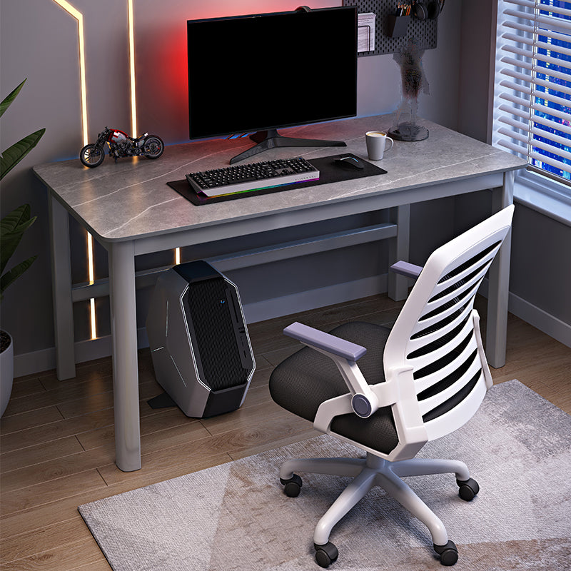 Modern Stone Computer Desk 29.53" Tall Curved Gaming Desk with Wooden Legs