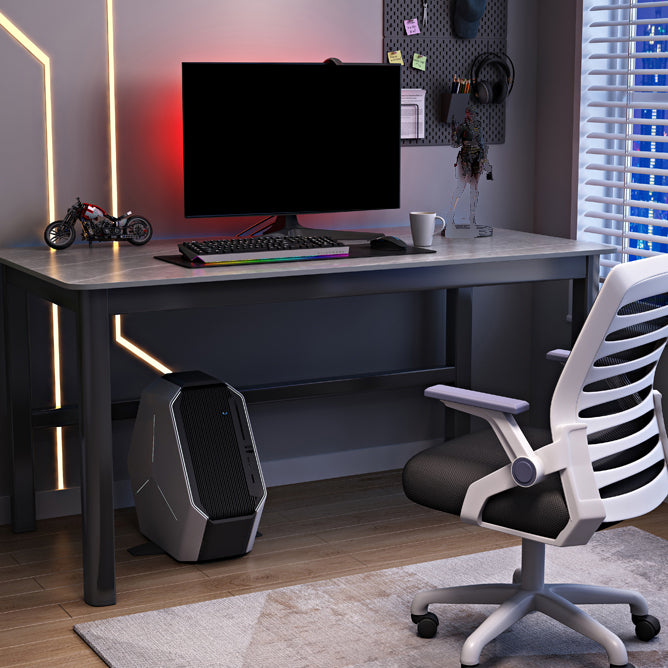 Modern Stone Computer Desk 29.53" Tall Curved Gaming Desk with Wooden Legs