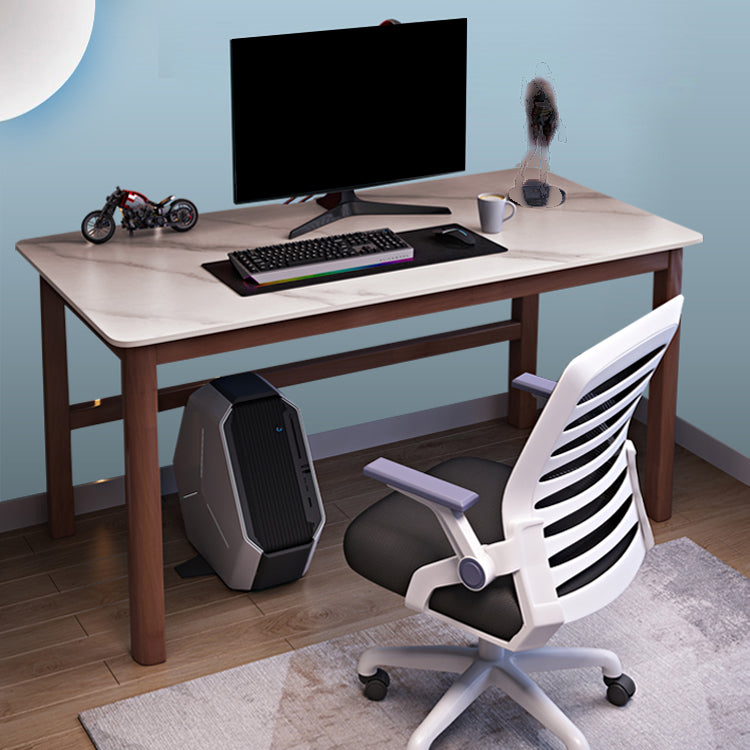 Modern Stone Computer Desk 29.53" Tall Curved Gaming Desk with Wooden Legs