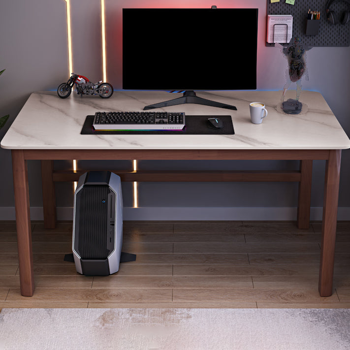 Modern Stone Computer Desk 29.53" Tall Curved Gaming Desk with Wooden Legs