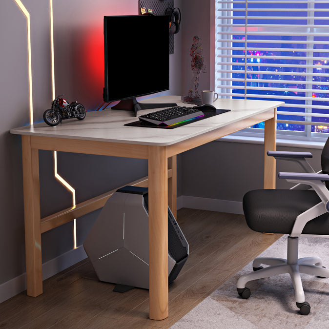 Modern Stone Computer Desk 29.53" Tall Curved Gaming Desk with Wooden Legs