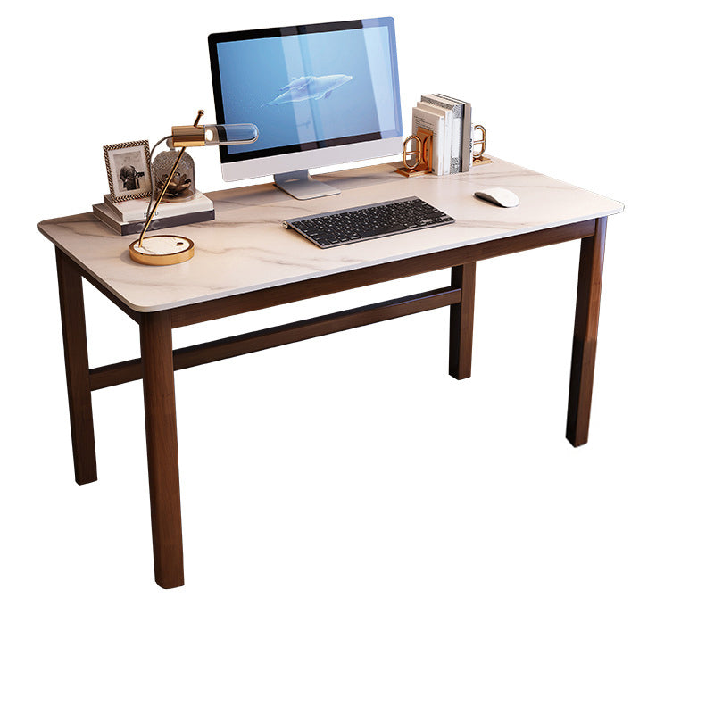 Modern 29.53-inch Wide Writing Desk Stone 1-shelf Office Desk with Wooden Legs