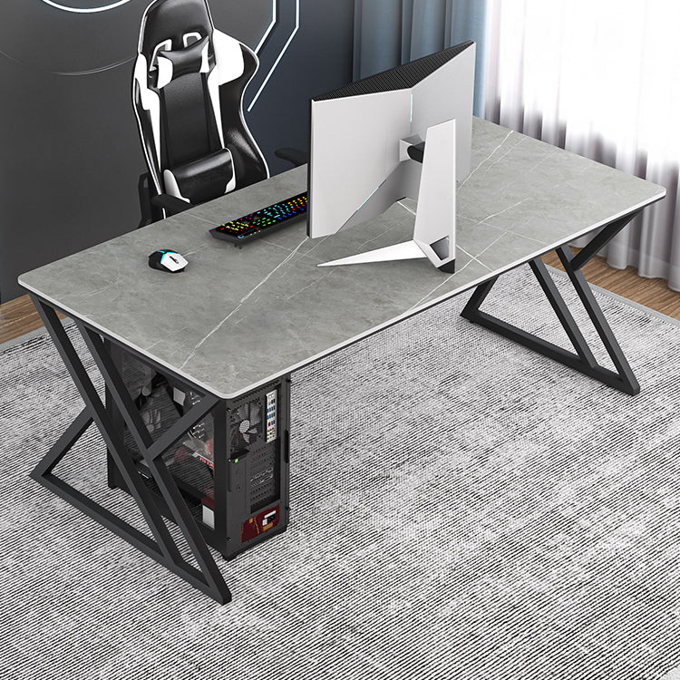 Modern Rectangular Stone Writing Desk Home Office Desk with Metal Legs