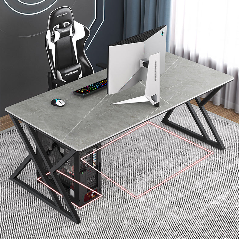 Modern Rectangular Stone Writing Desk Home Office Desk with Metal Legs