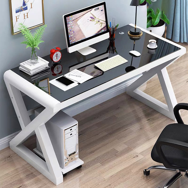 Rectangular Glass Top Office Desk Contemporary Computer Desk