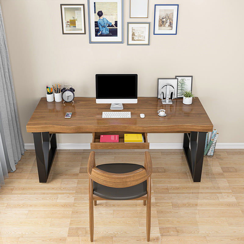 Brown Industrial Writing Desk Rectangular Solid Wood Computer Desk