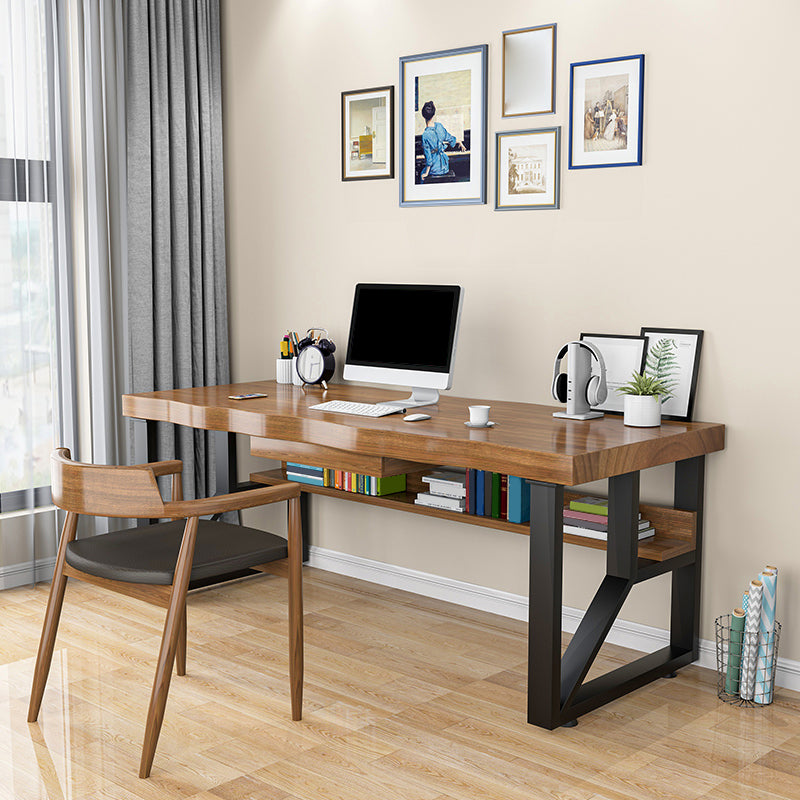 Brown Industrial Writing Desk Rectangular Solid Wood Computer Desk