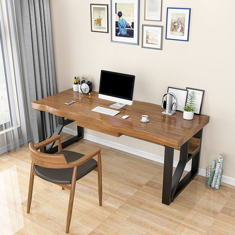 Brown Industrial Writing Desk Rectangular Solid Wood Computer Desk