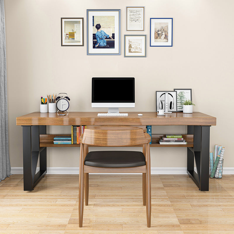 Brown Industrial Writing Desk Rectangular Solid Wood Computer Desk