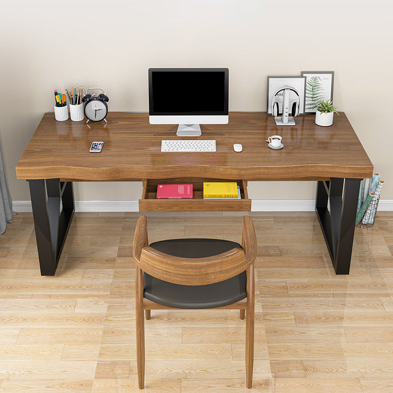 Brown Industrial Writing Desk Rectangular Solid Wood Computer Desk