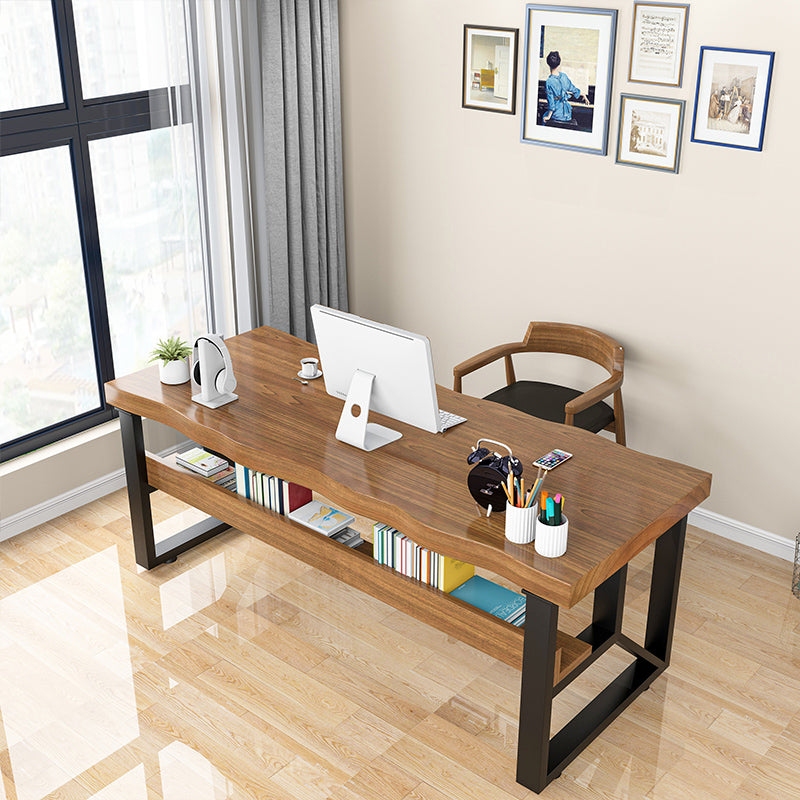 Brown Industrial Writing Desk Rectangular Solid Wood Computer Desk