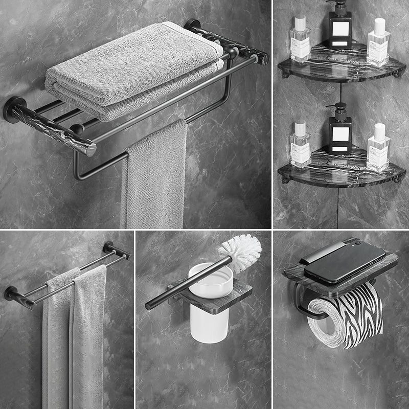 Metal and Marble Bathroom Accessory as Individual or as a Set in Black