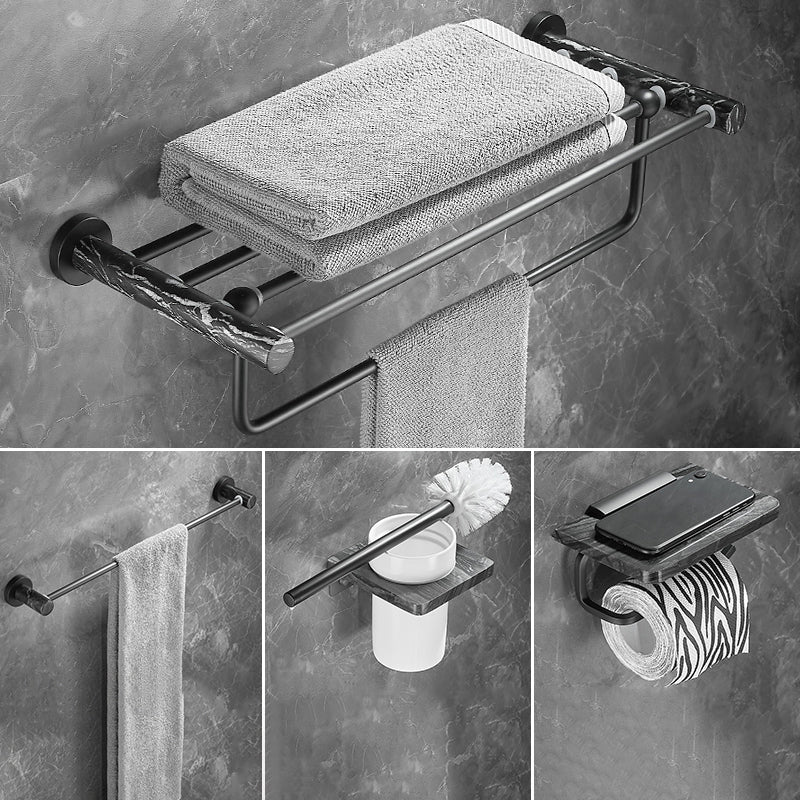 Metal and Marble Bathroom Accessory as Individual or as a Set in Black