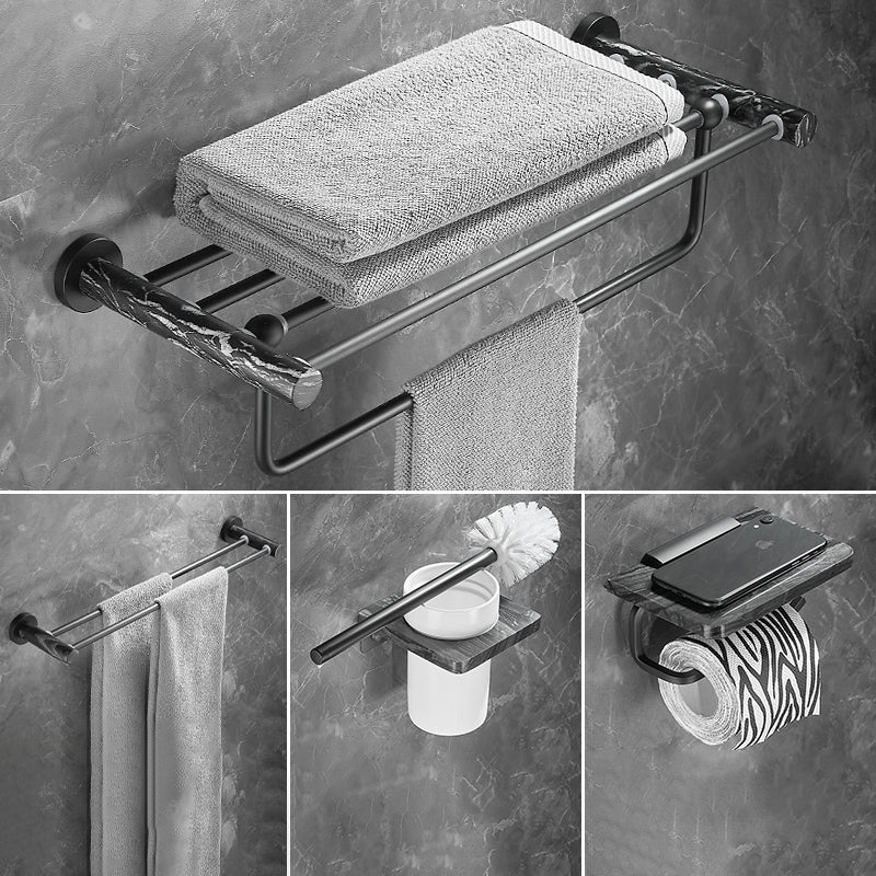 Metal and Marble Bathroom Accessory as Individual or as a Set in Black