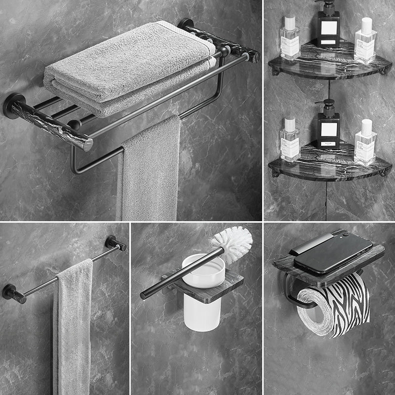 Metal and Marble Bathroom Accessory as Individual or as a Set in Black