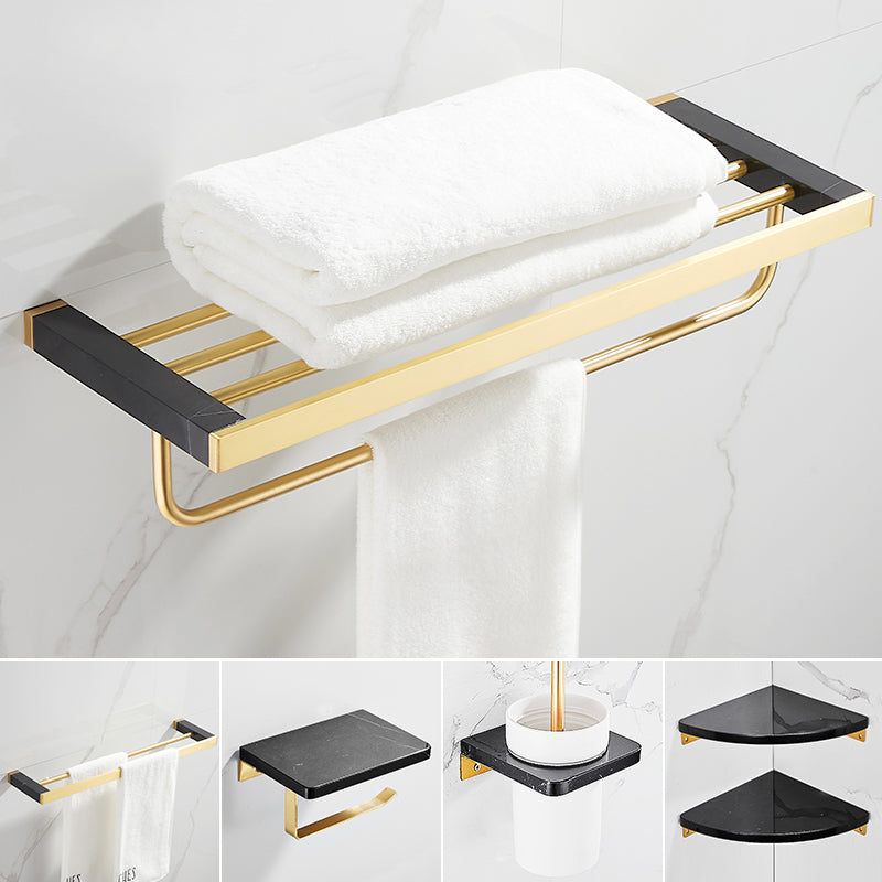 Metal and Marble Bathroom Minimalist Accessory as Individual or as a Set in Gold