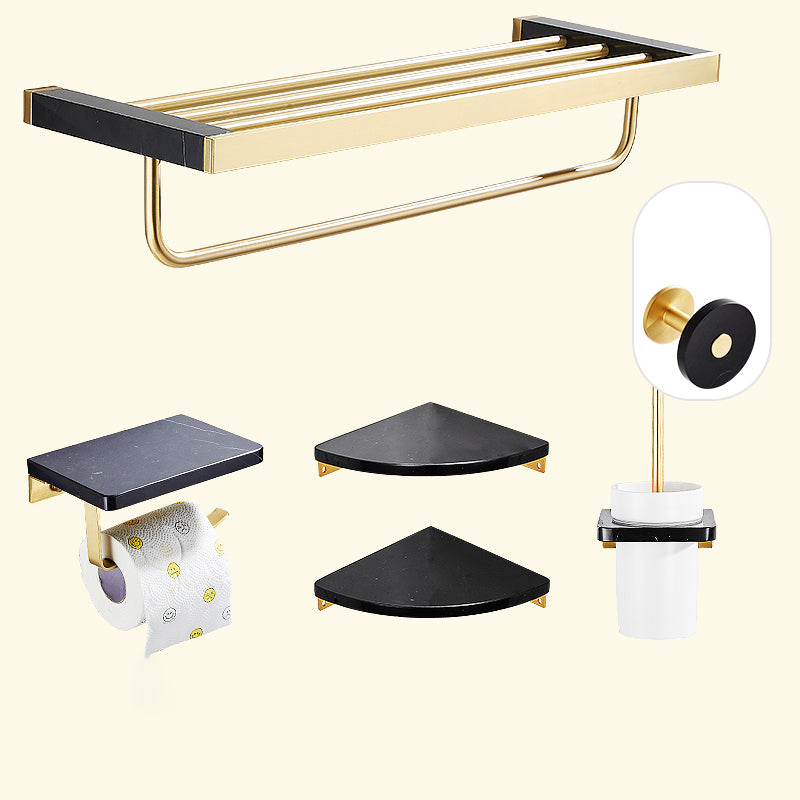 Metal and Marble Bathroom Minimalist Accessory as Individual or as a Set in Gold