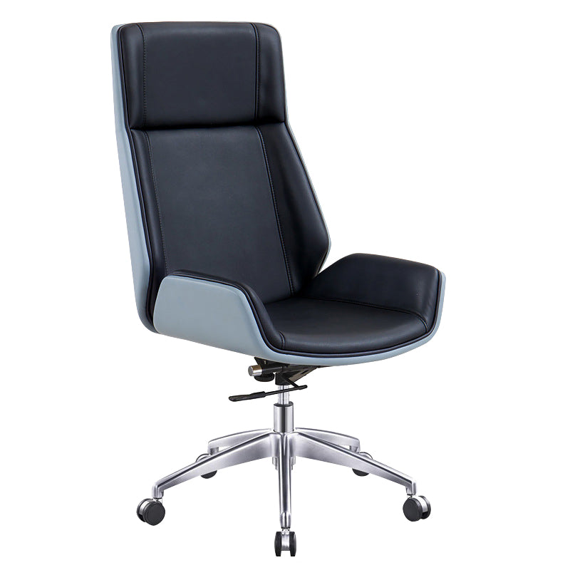 Contemporary Wheels Swivel Chair Faux Leather High Back Chair