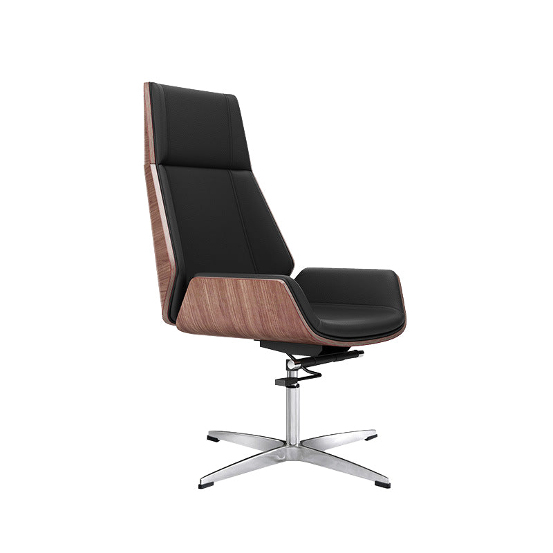 Contemporary Wheels Swivel Chair Faux Leather High Back Chair