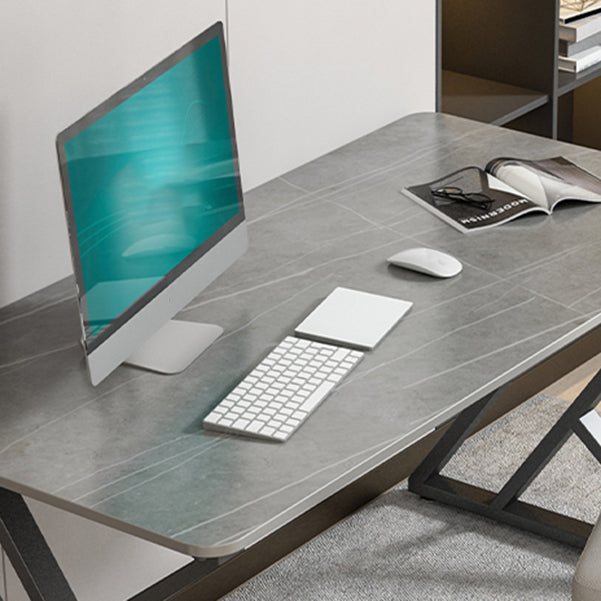 Contemporary Office Desk Curved Antique Finish Computer Desk with Metal Legs