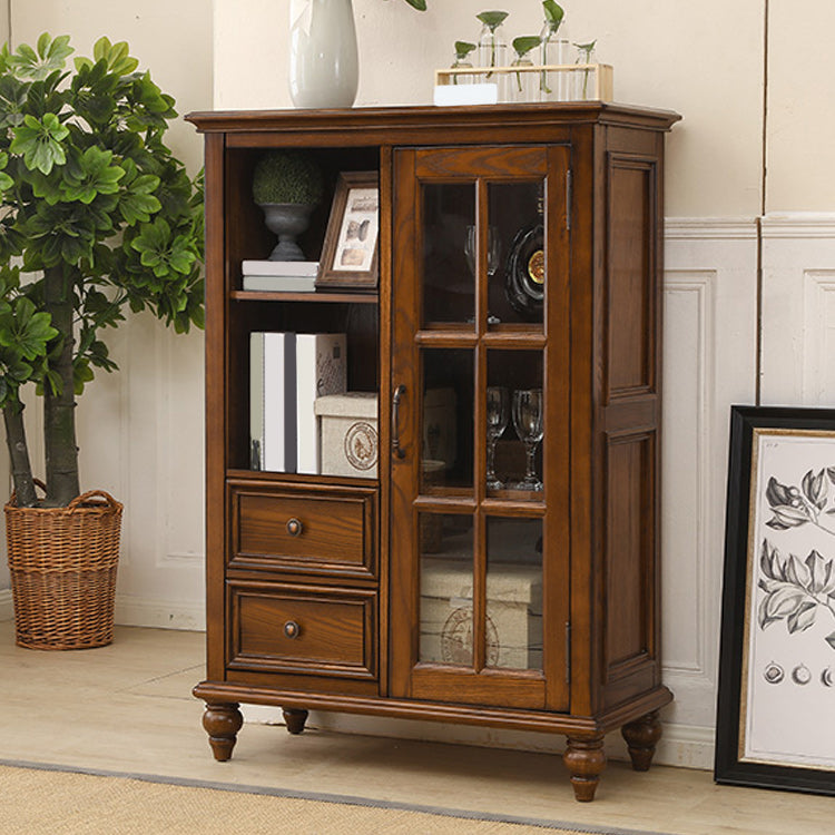 Traditional Ash Display Stand Glass Doors Standard Display Cabinet for Living Room