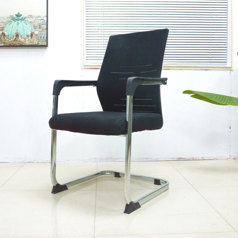 Modern Desk Chair Mesh Computer Chair in Black Mid-Back Chair No Wheels